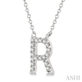 1/20 Ctw Initial 'R' Round Cut Diamond Pendant With Chain in 10K White Gold